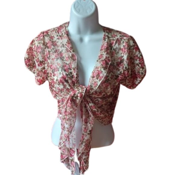 Pink and White Floral Print Dress and Shrug Set Size Medium - Picture 3 of 12
